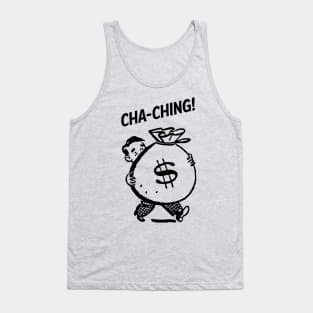 Cha-Ching! Retro Man Reseller with Money Bag - Black Tank Top